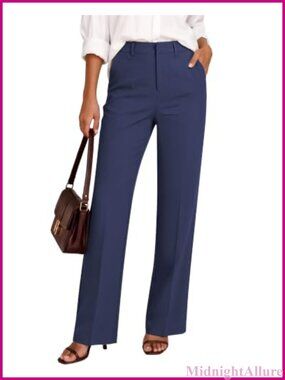 Women's Straight Leg Dress Pants Elastic Waist Business Casual Trousers Office